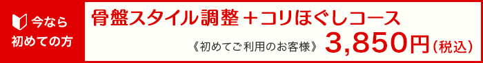 骨盤スタイル調整＋コリほぐしコース 期間限定スペシャルプライス《初めてご利用のお客様》3,850円！！