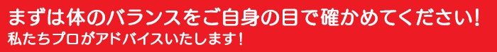 まずは体のバランスをご自身の目で確かめてください！私たちプロがアドバイスいたします！